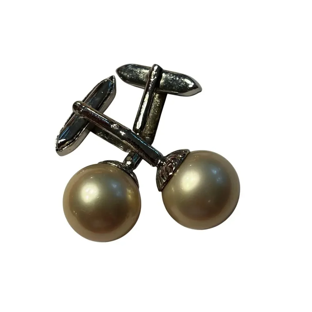 Classic large pearl Cufflinks vintage creamy white rounds elegant men’s jewelry